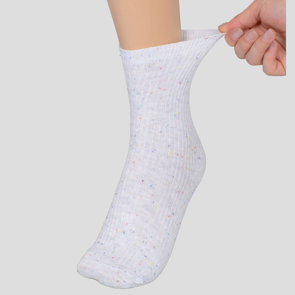 Anna-Kaci Women's Chic Style Solid Speckled Crew Socks Non Slip Cotton for Casual 2 Pairs 4 Season