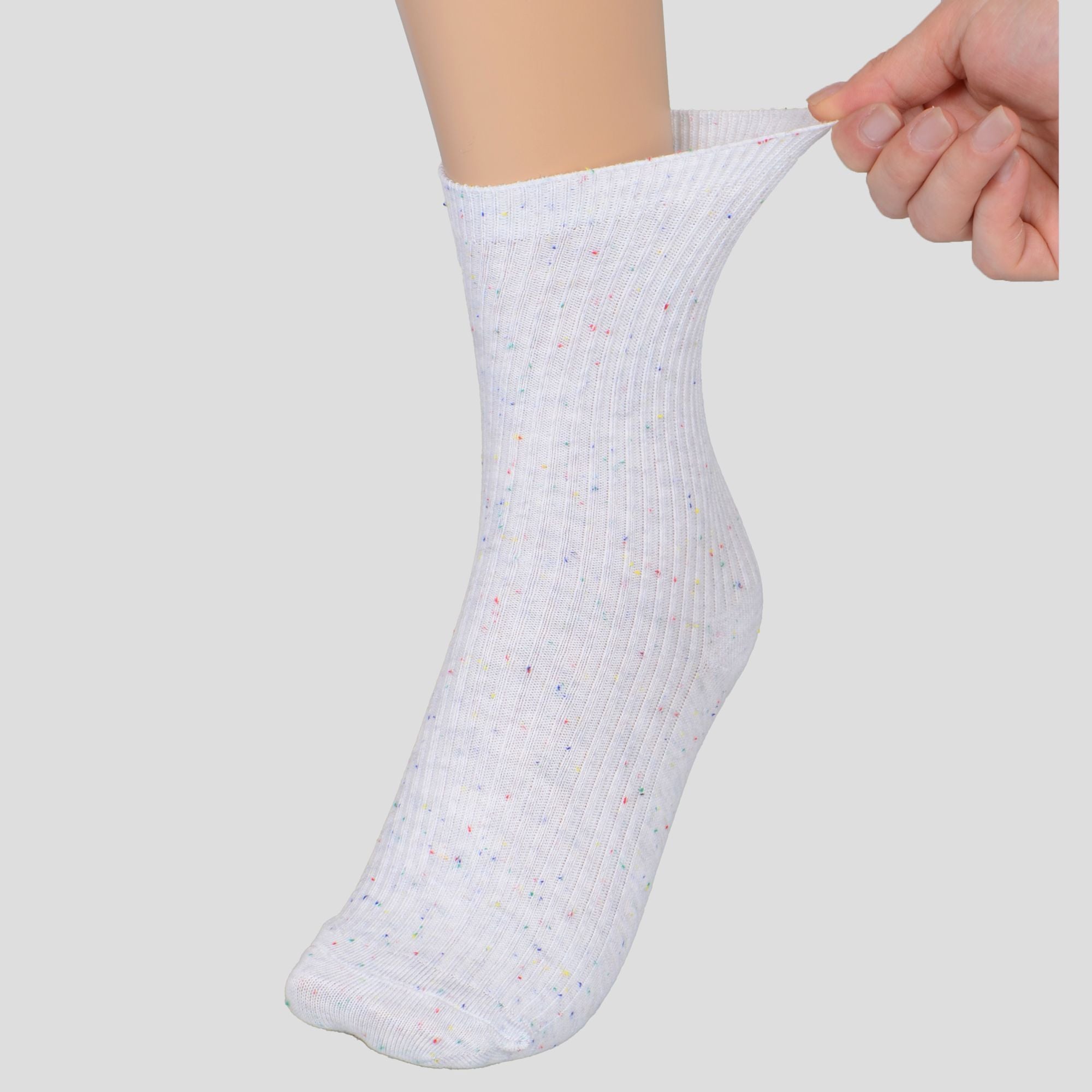 Anna-Kaci Women's Chic Style Solid Speckled Crew Socks Non Slip Cotton for Casual 2 Pairs 4 Season
