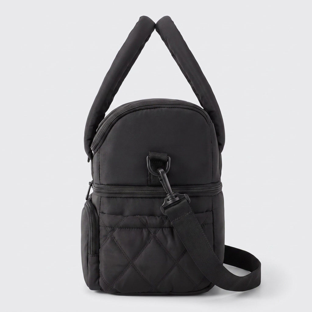 Quilted Multi-Compartment Lunch Tote Bag with Padded Top Handles and Detachable Shoulder Strap 10x10x7.1in