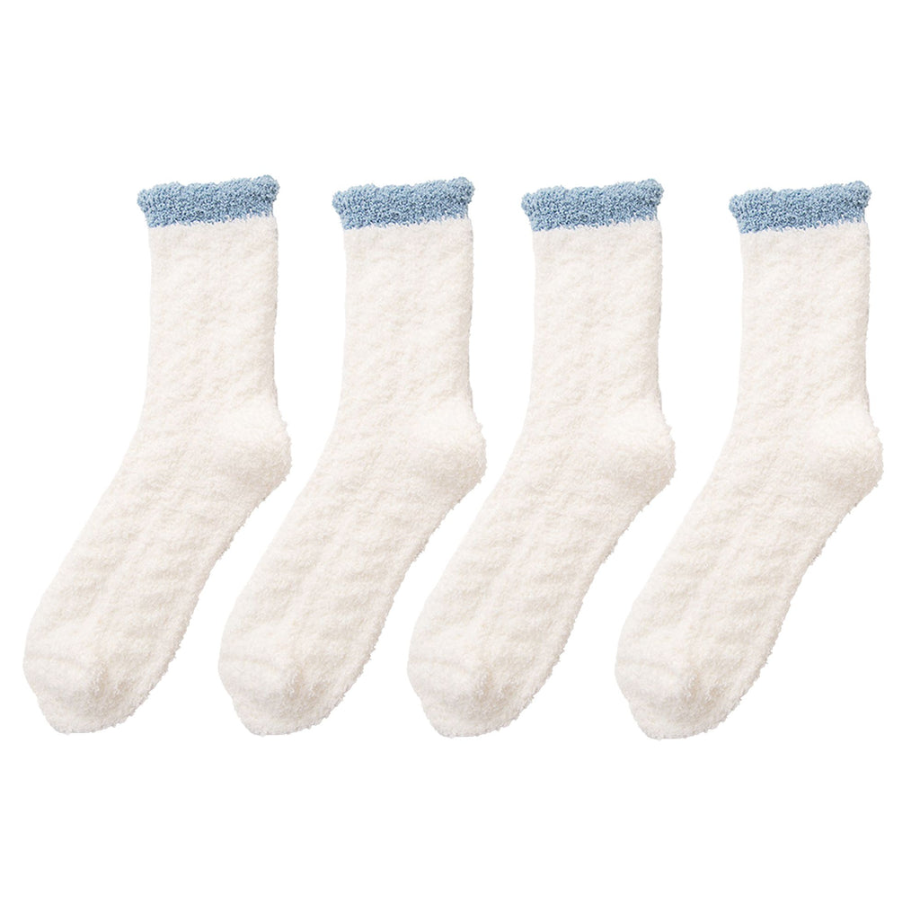 Anna-Kaci 4-Pair Plush Cozy Fuzzy Socks with Contrast Cuffs for Winter Indoor Warmth