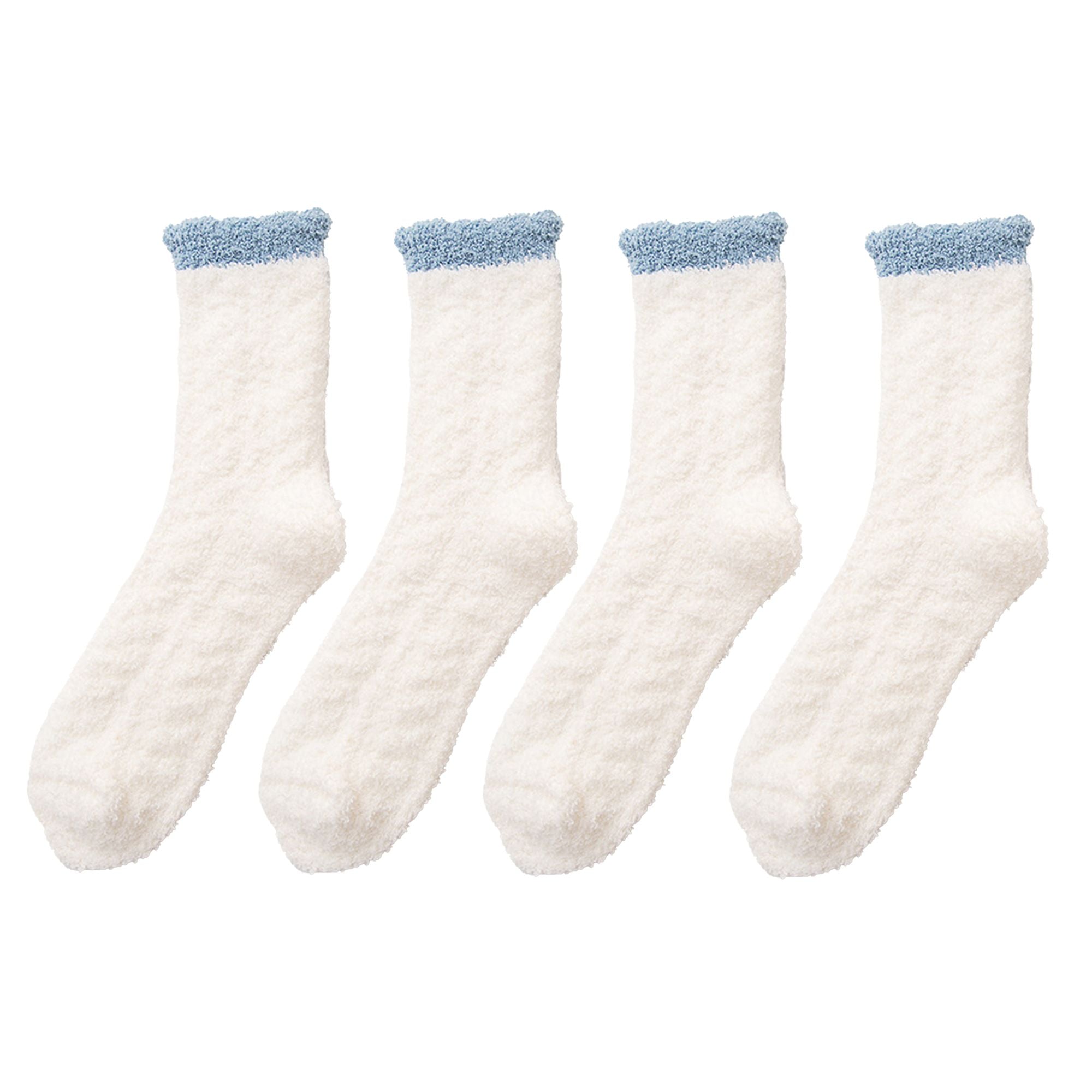 Anna-Kaci 4-Pair Plush Cozy Fuzzy Socks with Contrast Cuffs for Winter Indoor Warmth