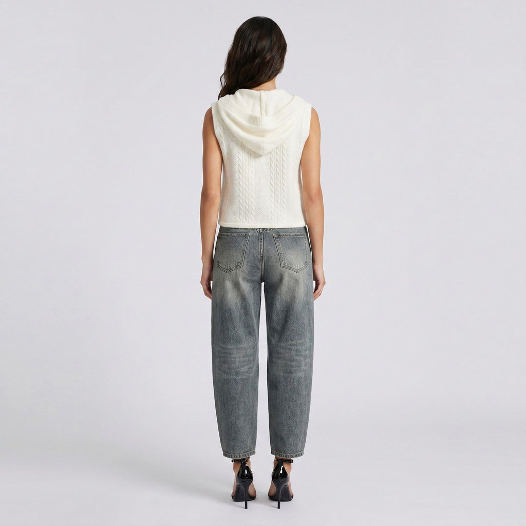 Anna-Kaci Women's Sleeveless Hooded Cable Knit Sweater Vest Top with Button Front and Adjustable Drawstring Hem
