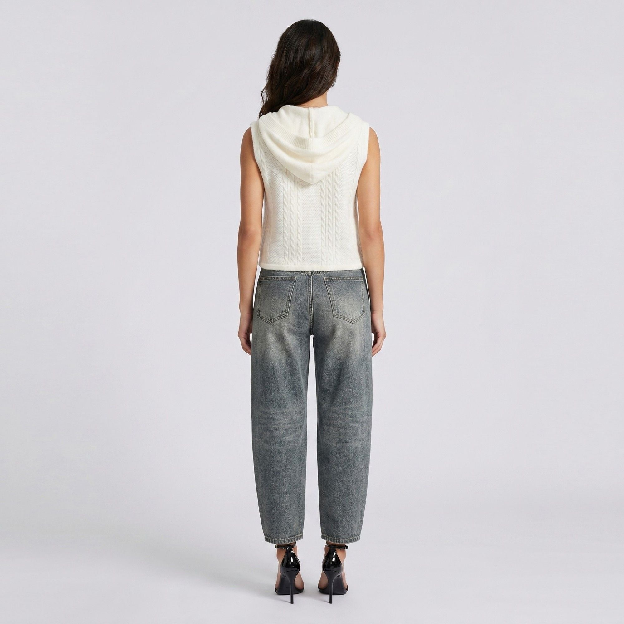 Anna-Kaci Women's Sleeveless Hooded Cable Knit Sweater Vest Top with Button Front and Adjustable Drawstring Hem