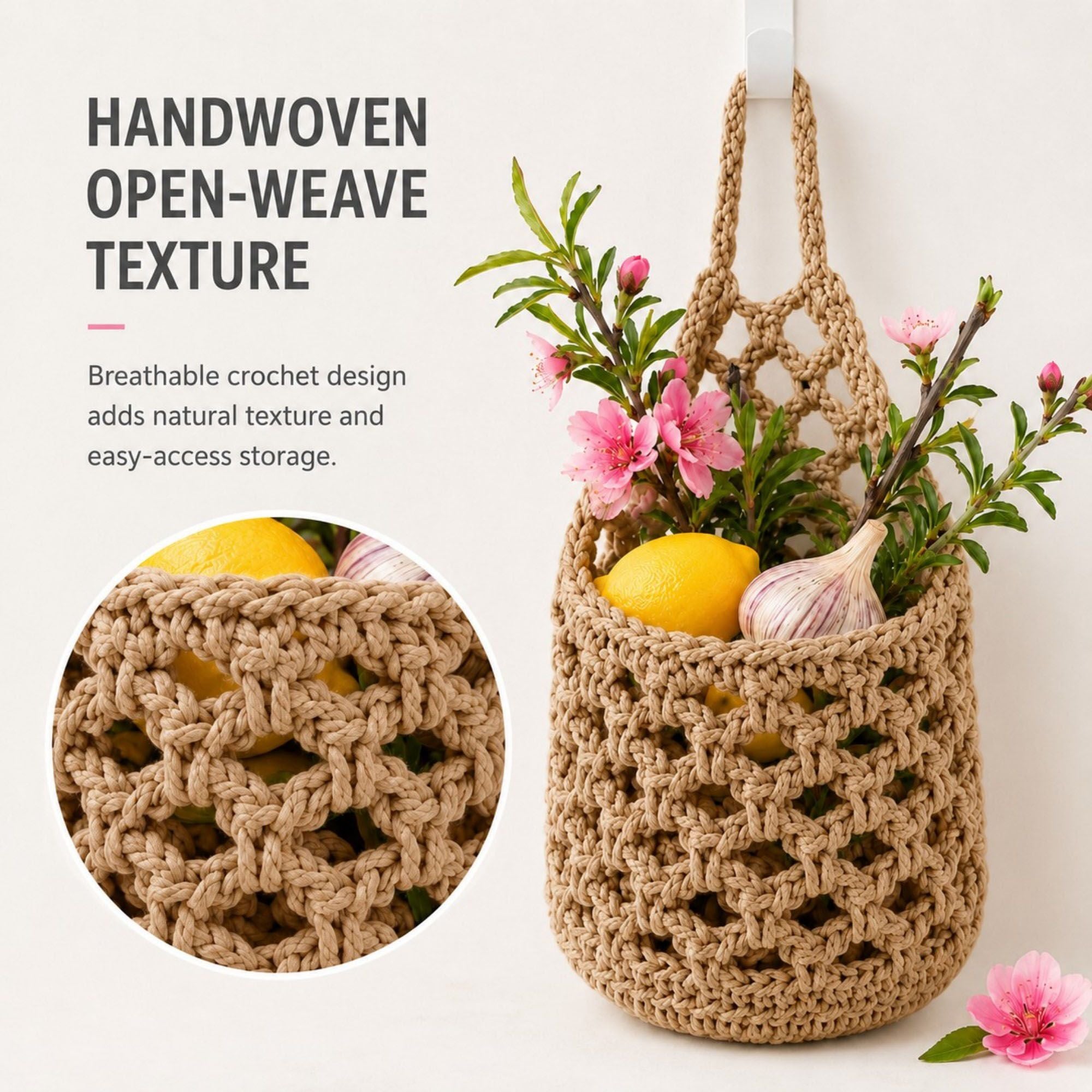 Woven Hanging Basket Set for Fruit Produce and Wall Storage