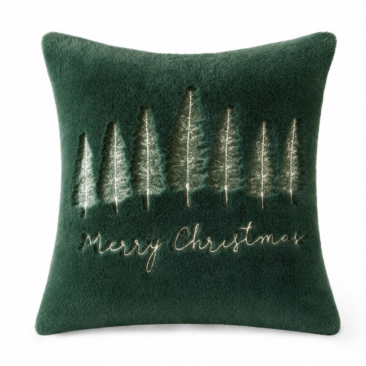 Christmas Tree Embroidered Plush Throw Pillow Cover Merry Christmas Decor