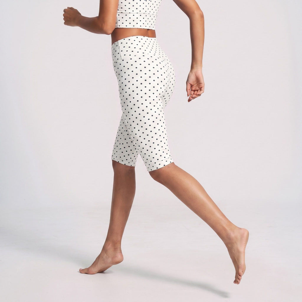 Polka Dot Foldover Waist Capri Leggings Fitted Cropped Yoga Pants for Dance Gym Workouts