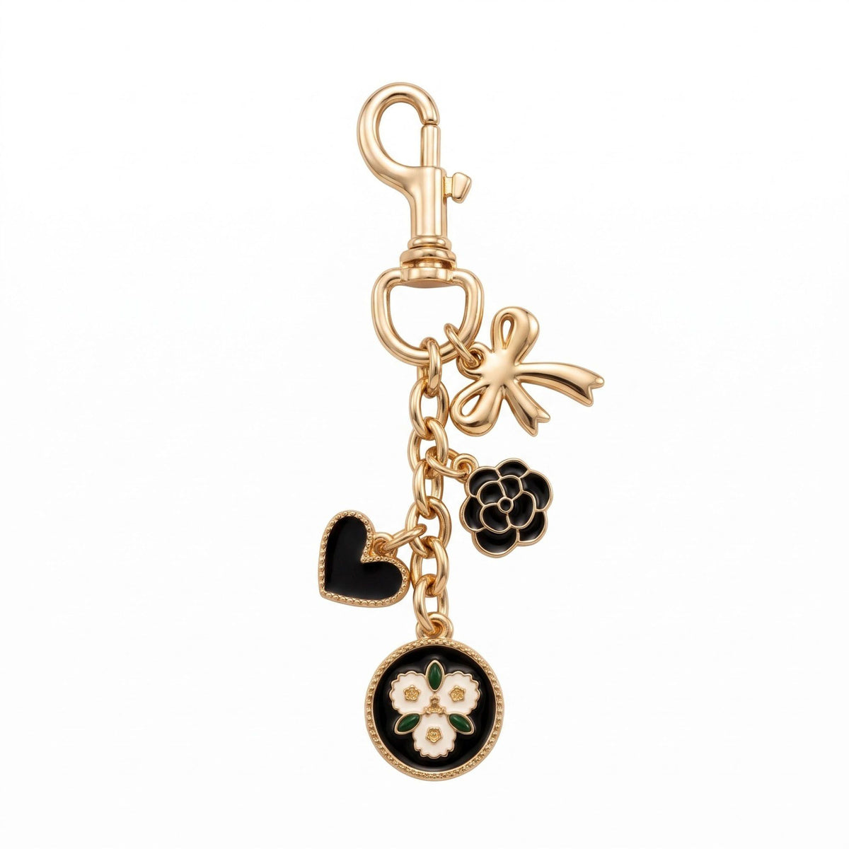 Floral Heart Bag Charm Keychain with Bow and Flower Pendants