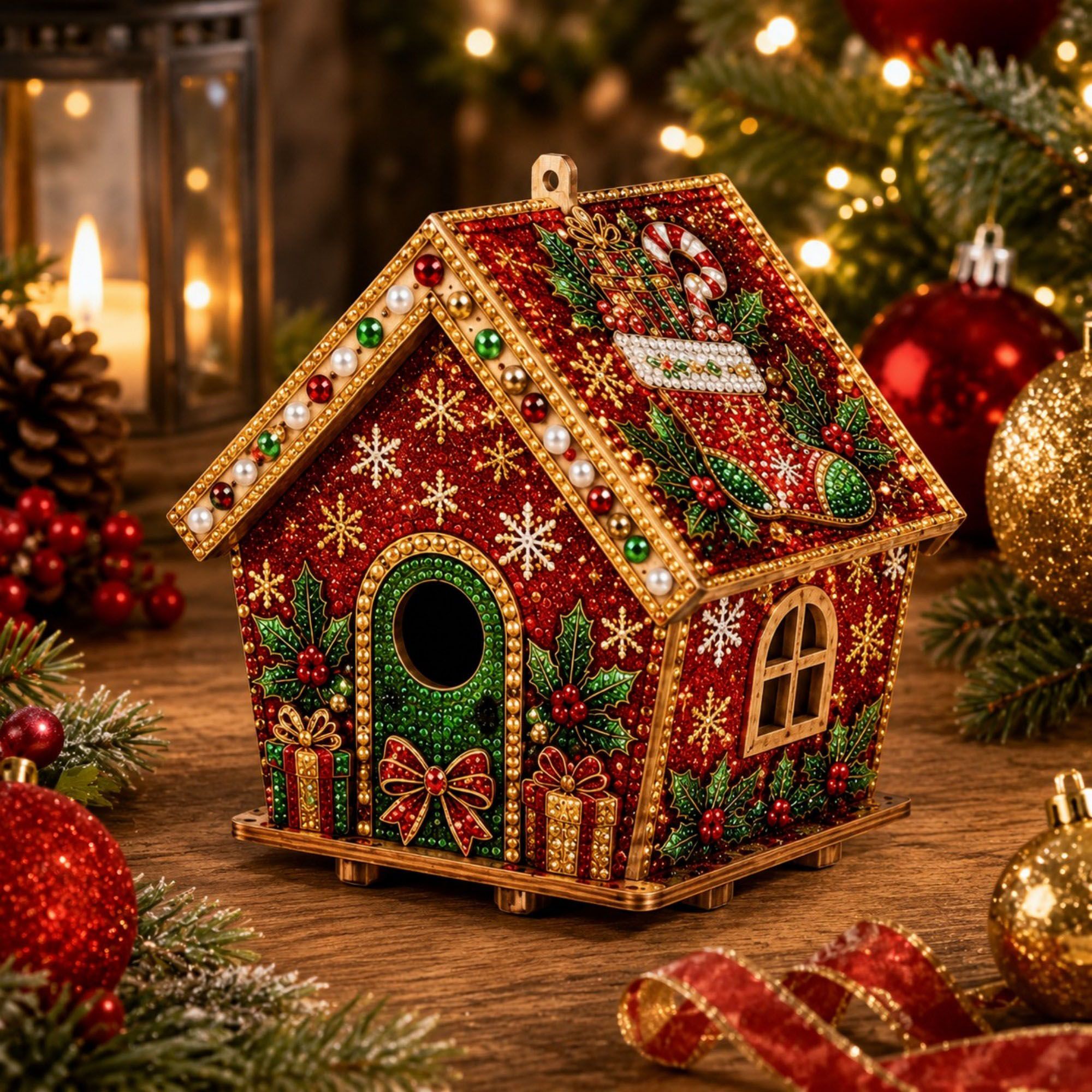 DIY Pearl Art Christmas Birdhouse Craft Kit with 3D Holiday Design