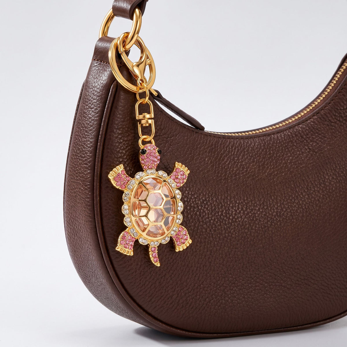 Turtle Crystal Keychain Bag Charm with Lobster Clasp and Key Ring