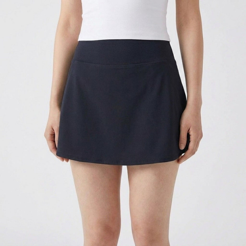 Anna-Kaci Active Women's High Waist Athletic Skort with Wide Waistband Curved Hem Smooth Stretch Knit and Built In Shorts