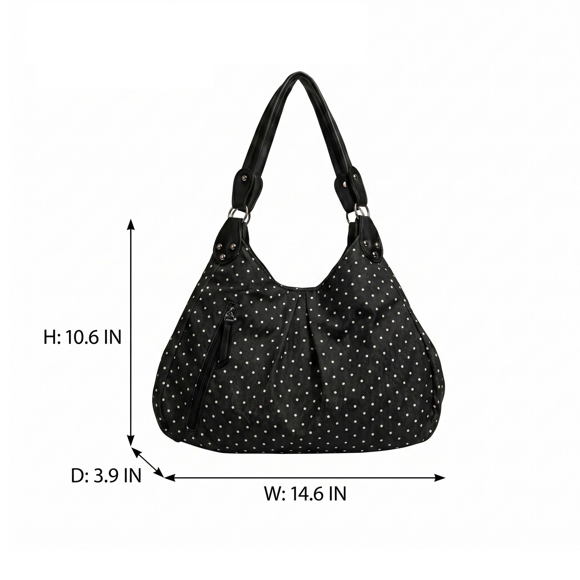 Polka Dot Hobo Shoulder Bag with Front Zipper Pocket