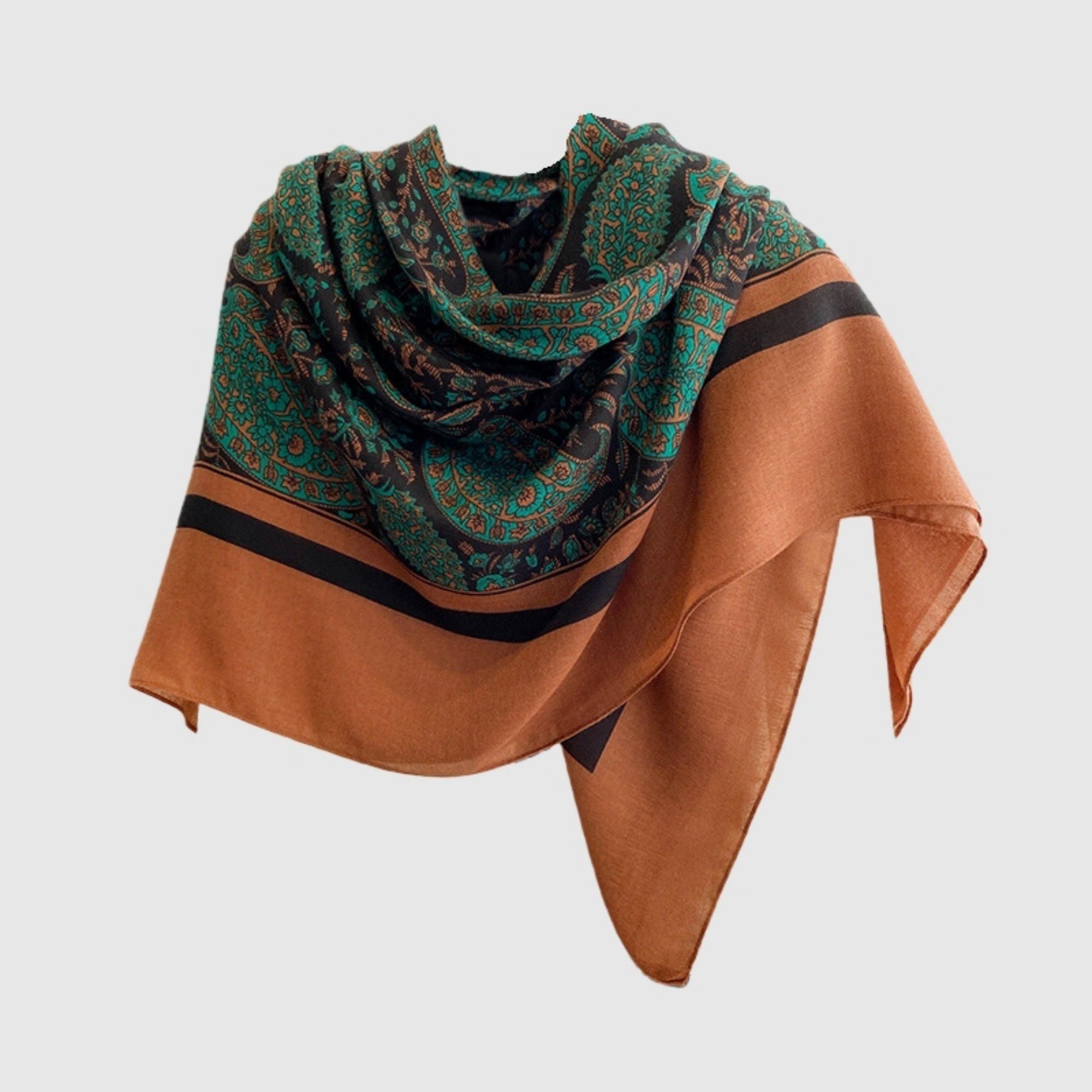 Anna-Kaci Women's Paisley Print Square Scarf with Soft Lightweight Drape, Decorative Border Detailing, and Elegant Flowing Fabric 51x51in