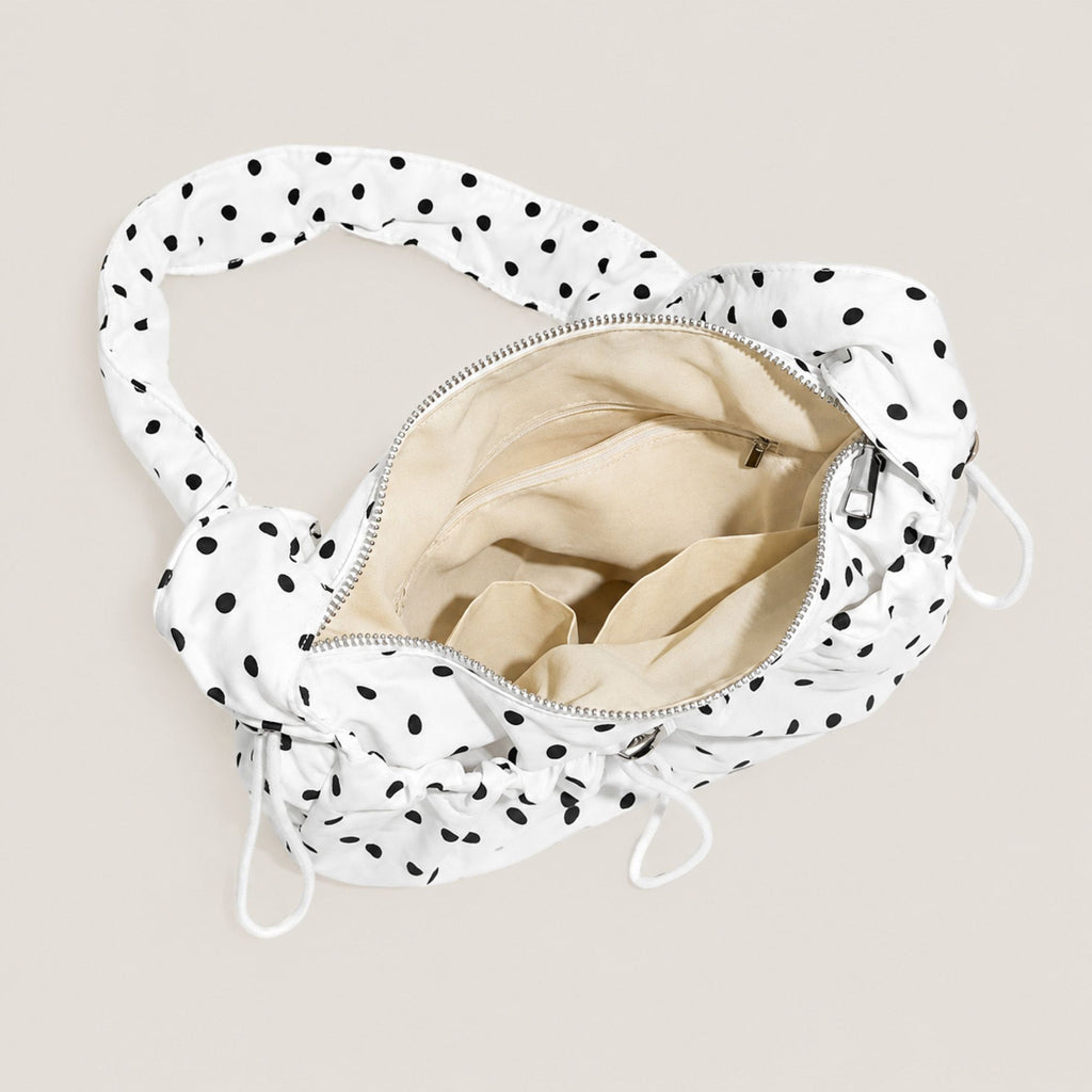 Polka Dot Cloud Shoulder Bag Ruched Drawstring Underarm Purse Sweet Ruffled Hobo Handbag