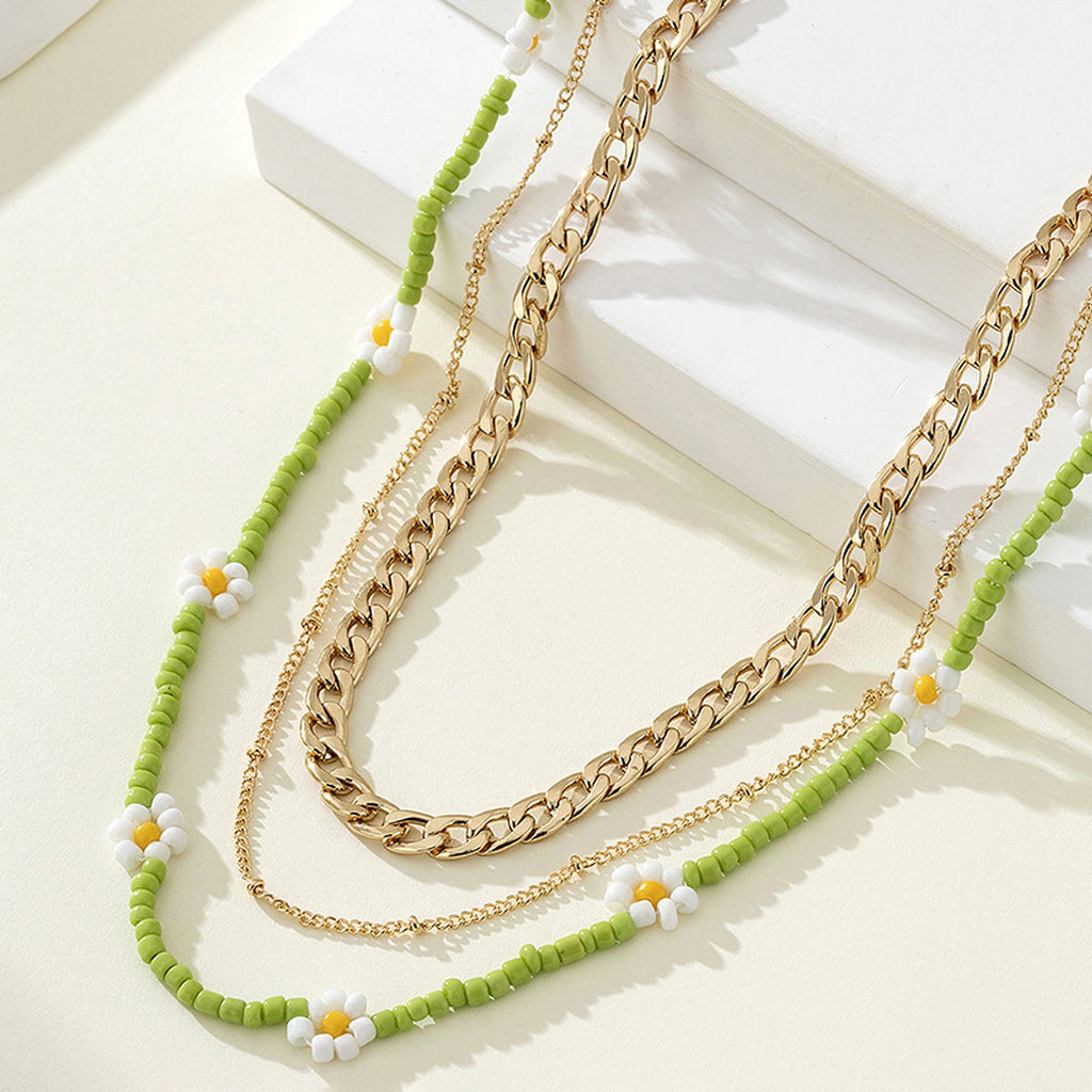 Women's Layered Beaded & Chain Necklace Set