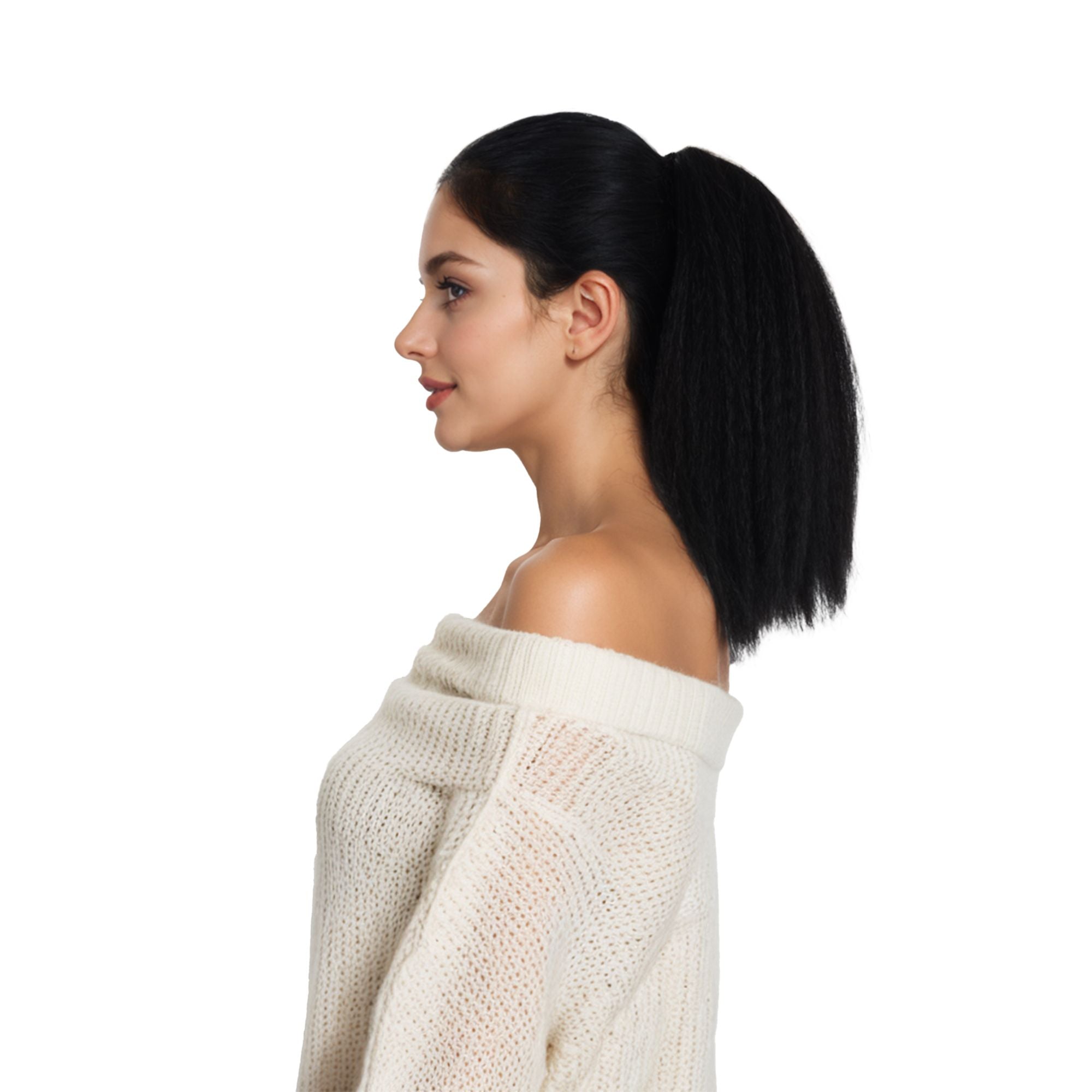 12-Inch Yaki Straight Ponytail Extension Fluffy Thick Drawstring Synthetic Hairpiece with Adjustable Clips for Women