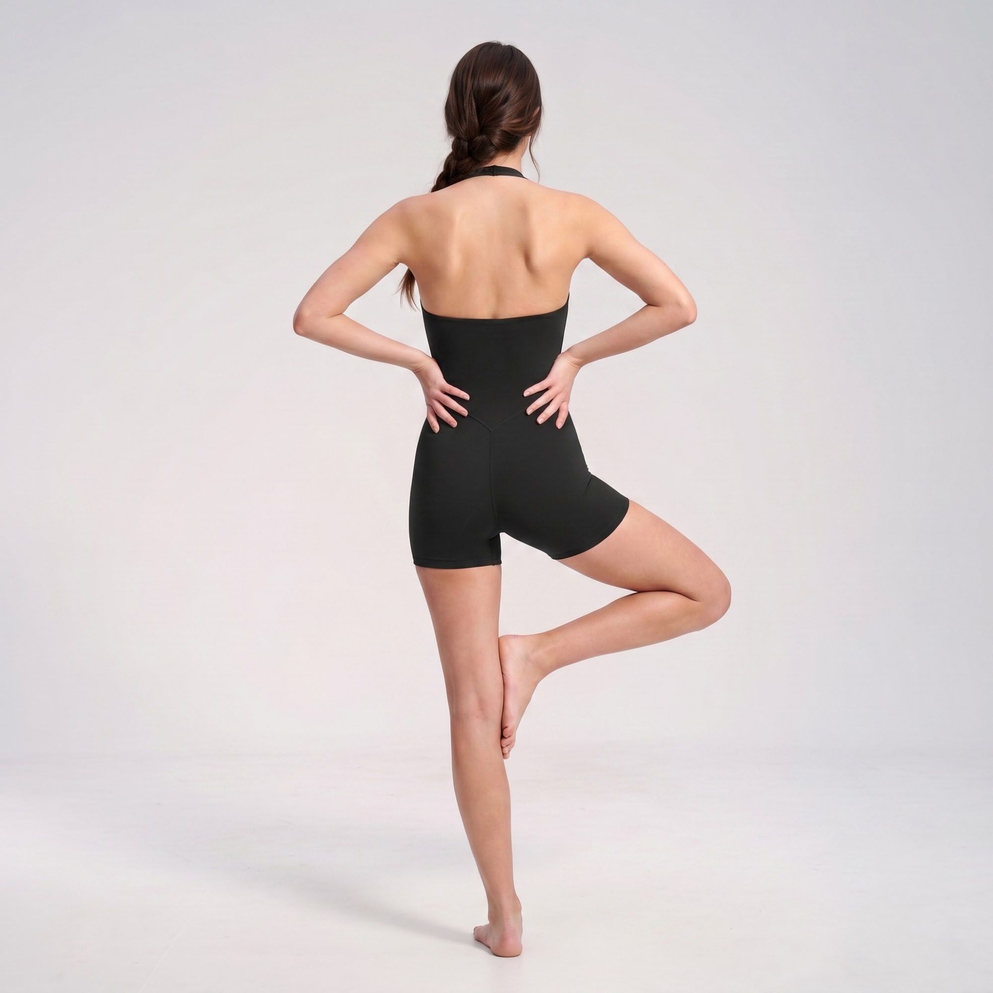 Halter Neck Active Romper Sleeveless Open Back Workout Yoga One Piece Shorts Jumpsuit