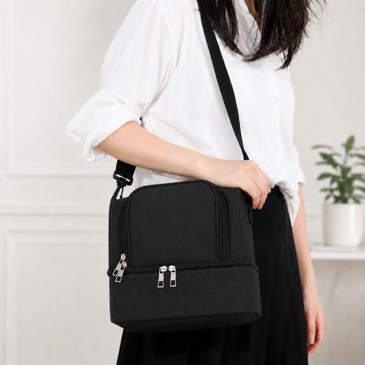 Dual Compartment Insulated Lunch Bag with Adjustable Shoulder Strap