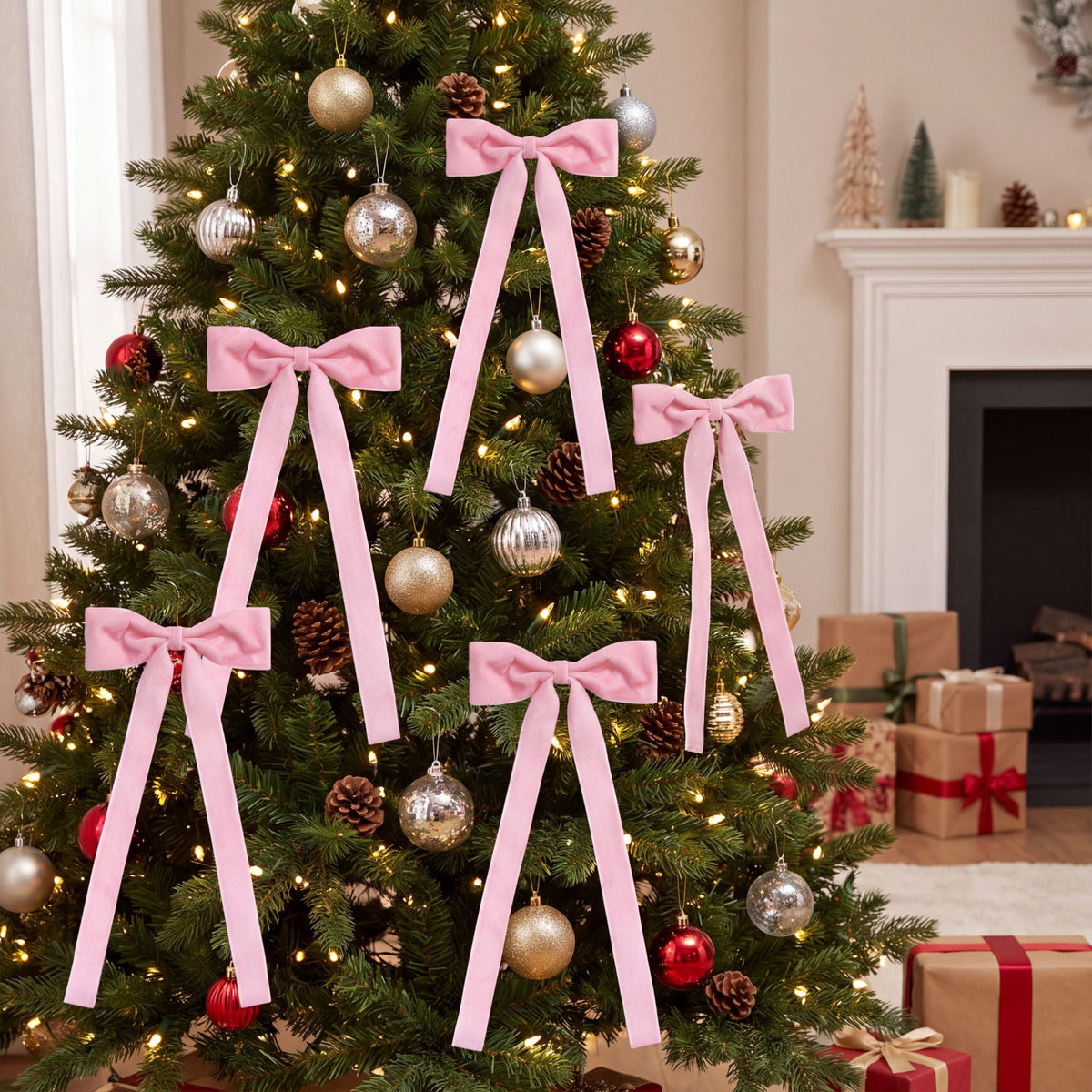 12ct Velvet Christmas Bows Long Tail Holiday Decorations