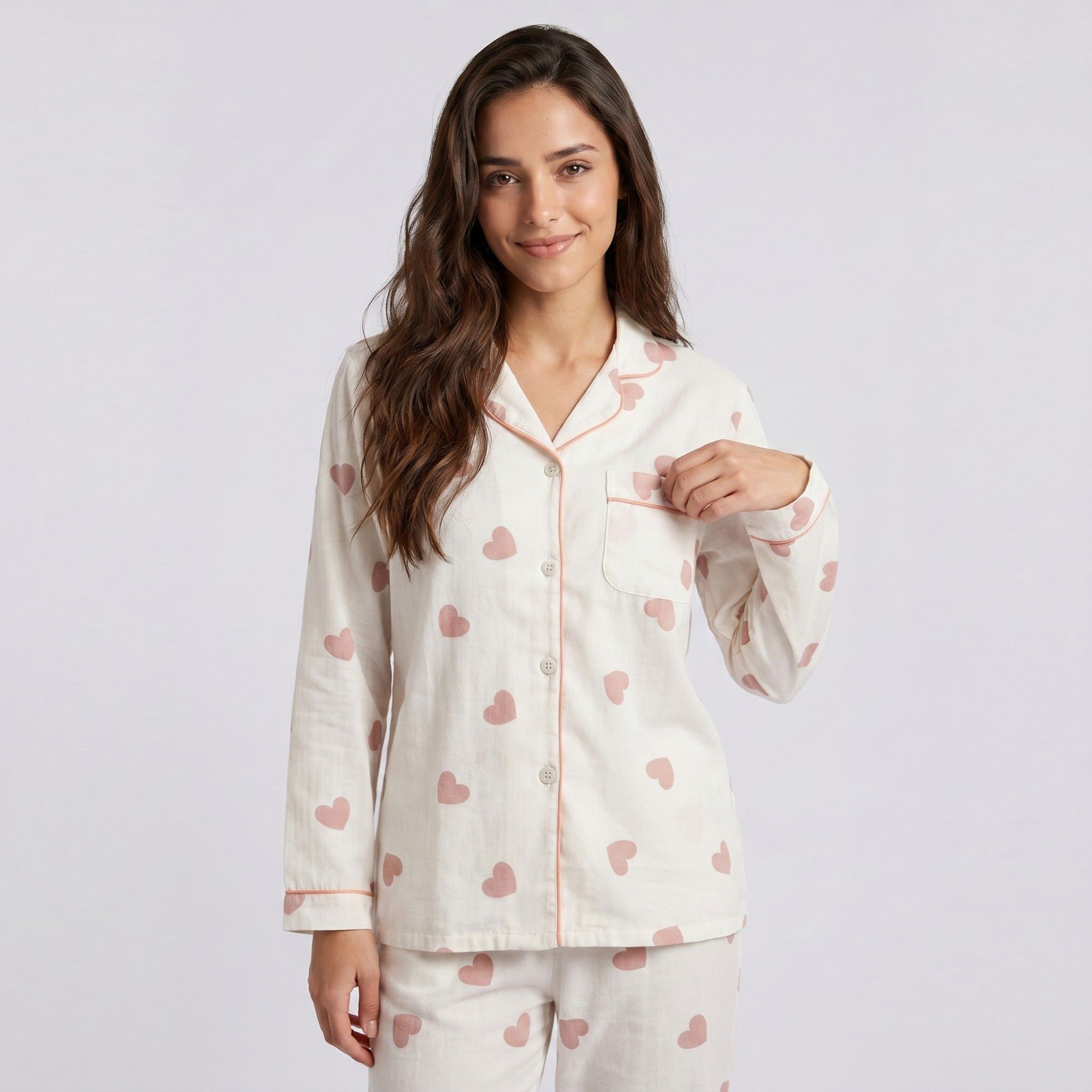 Anna-Kaci Lounge Women's 2-Piece Set Heart Print Button Front Pajama Top and Straight Leg Lounge Pants