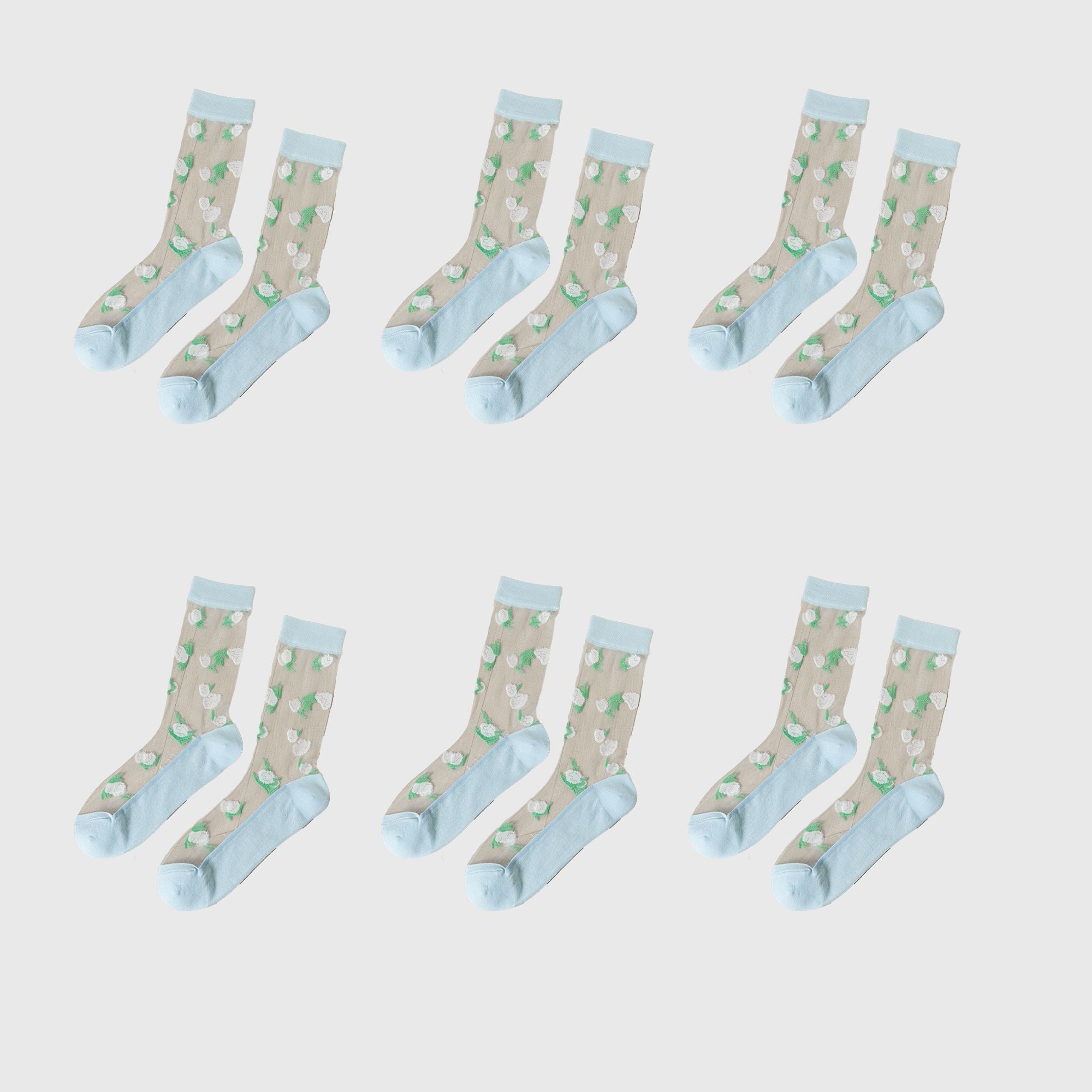 Anna-Kaci Women's Floral Embroidered Sheer Ankle Socks 6pk