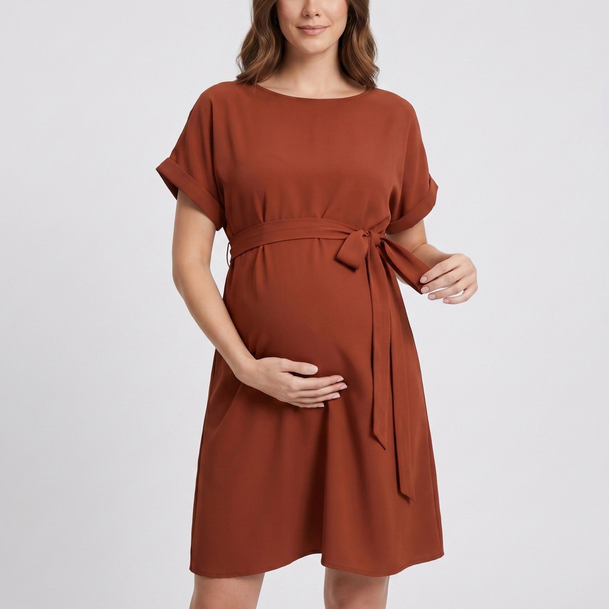 Anna-Kaci Women's Maternity Short Sleeve Dress with Tie Waist and Relaxed A-Line Fit