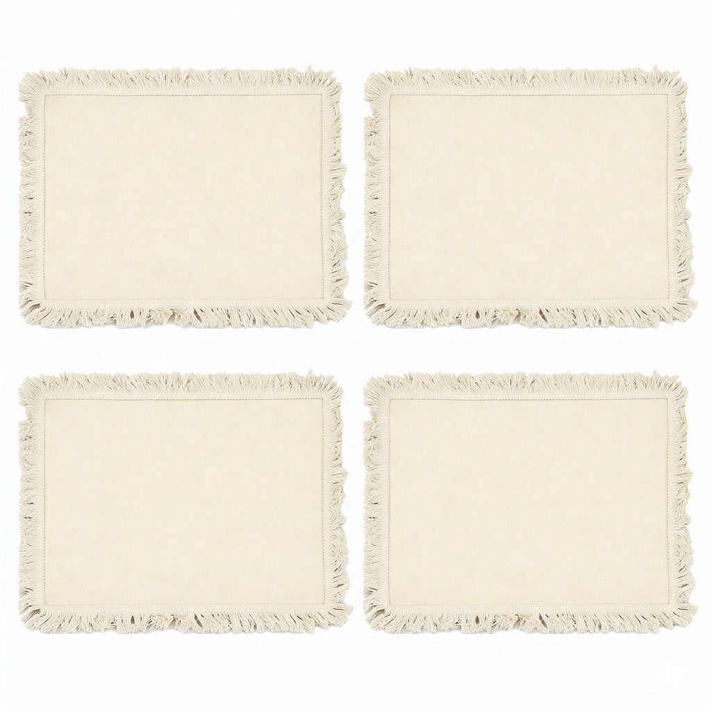 4 Piece Cotton Linen Fringe Placemats Farmhouse Table Mats Washable Heat Resistant Dining Mats