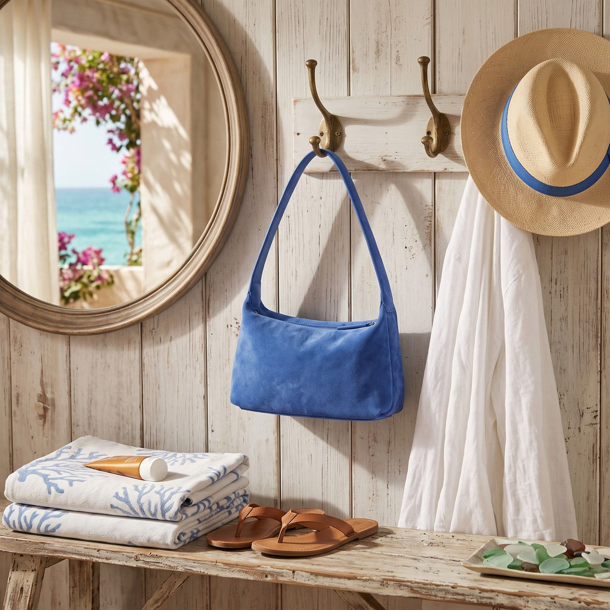 Faux Suede Shoulder Bag with Zipper Closure