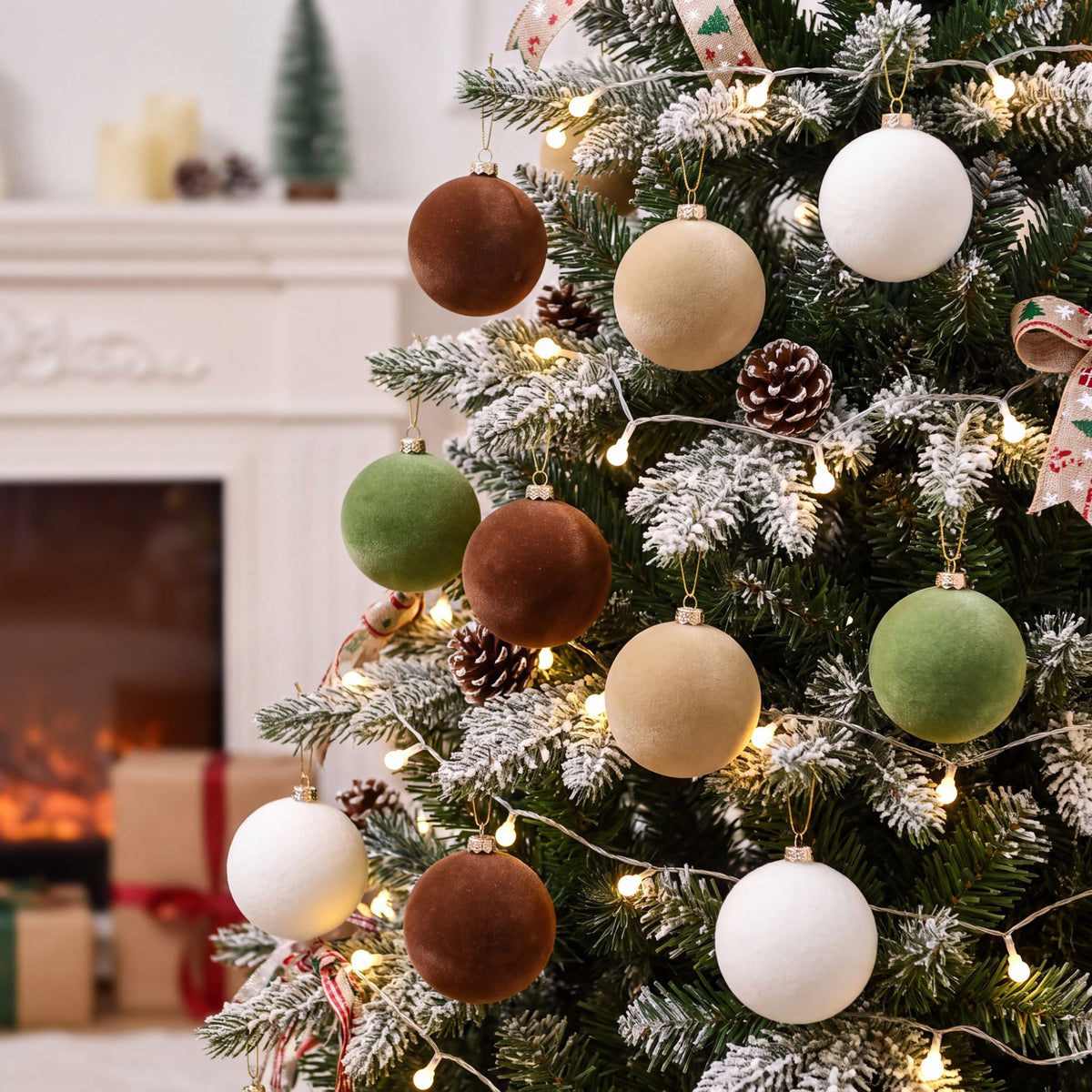 12ct Flocked Christmas Ball Ornament Set Holiday Tree Decorations