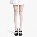 Anna-Kaci Women's Sheer Tights with Crisscross Lace-Up Detail and Opaque Lower Leg Design