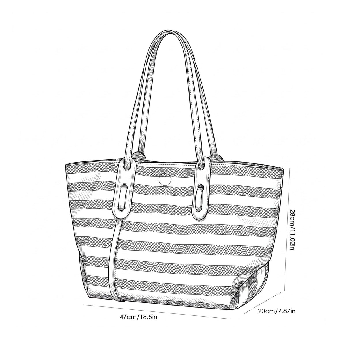 Striped Canvas Tote Bag with Long Shoulder Handles and Interior Pockets