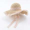 Crochet Wide Brim Sun Hat with Lace Trim Bow Accent and Wavy Brim
