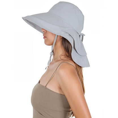 Alilang Womens Sun Hat Wide Brim Bucket Hats with Neck Flap and Ponytail Hole for Summer Beach Fishing Hiking