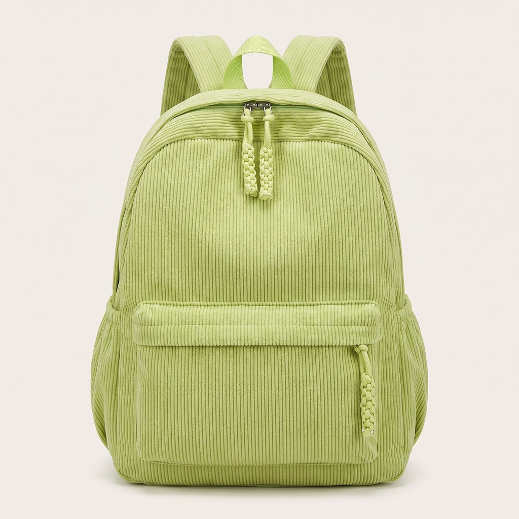 Corduroy Backpack with Front Zip Pocket Adjustable Straps and Spacious Everyday Storage