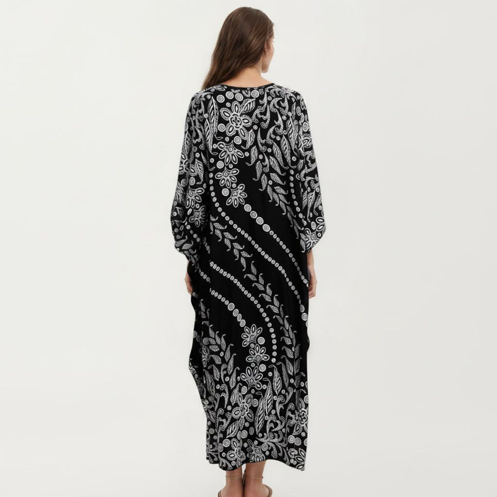 Anna-Kaci Women's Floral Print Kaftan Maxi Dress with V-Neck Button Front and Flowy Batwing Sleeves