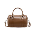 Structured Leather Barrel Satchel with Top Handles Compact Cylinder Shape and Crossbody Option