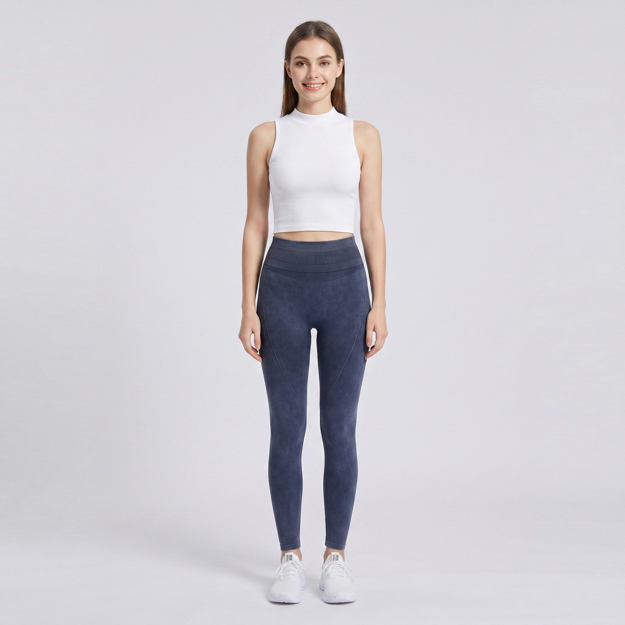 Anna-Kaci Women's High Waist Seamless Leggings with Ribbed Waistband and Contour Detail