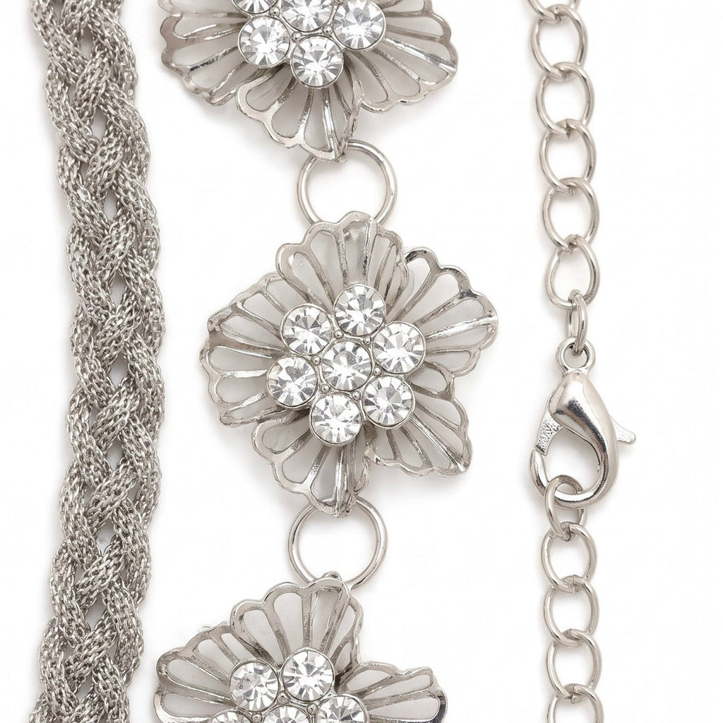 Triple Floral Braided Metal Waist Belt Adjustable Vintage Floral Statement Waist Jewelry 43.3in