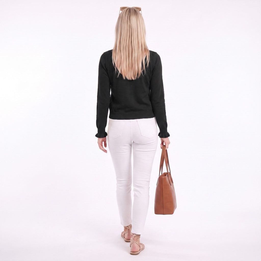 Ruffle Trim Button-Front Knit Cardigan