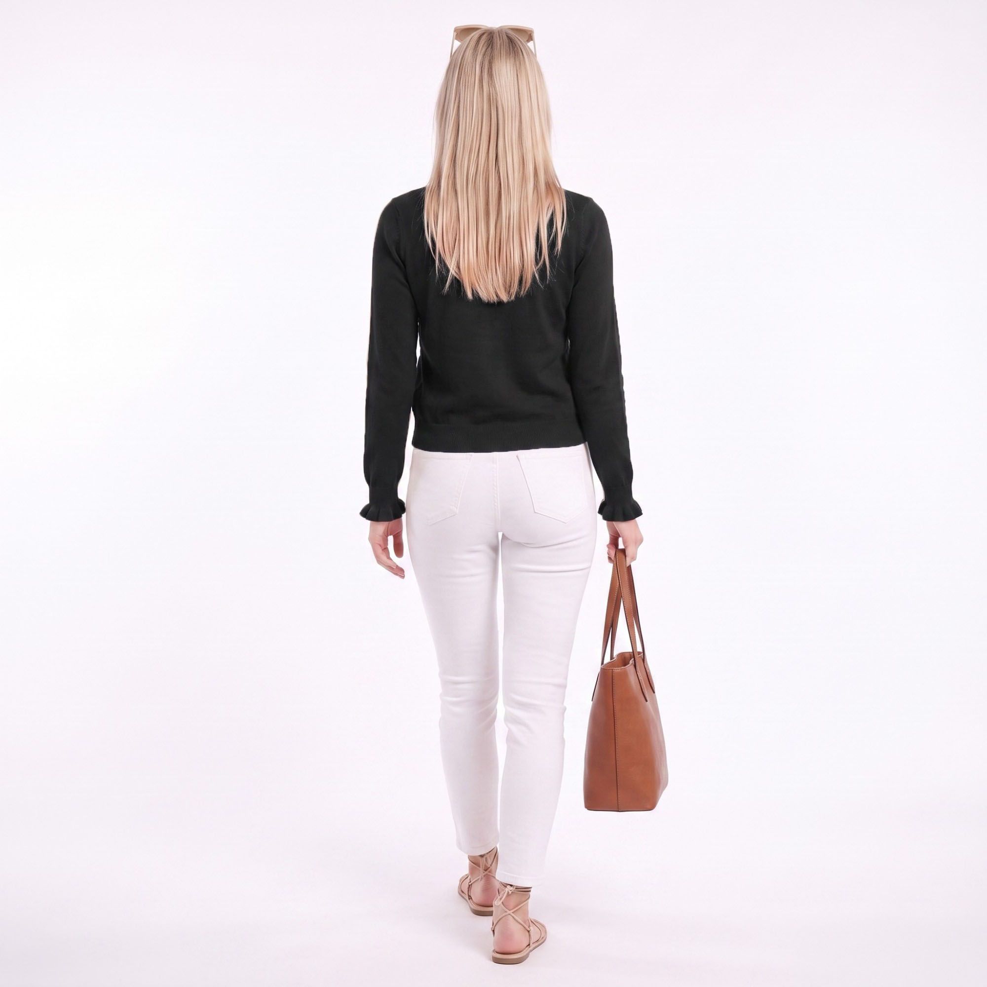 Ruffle Trim Button-Front Knit Cardigan
