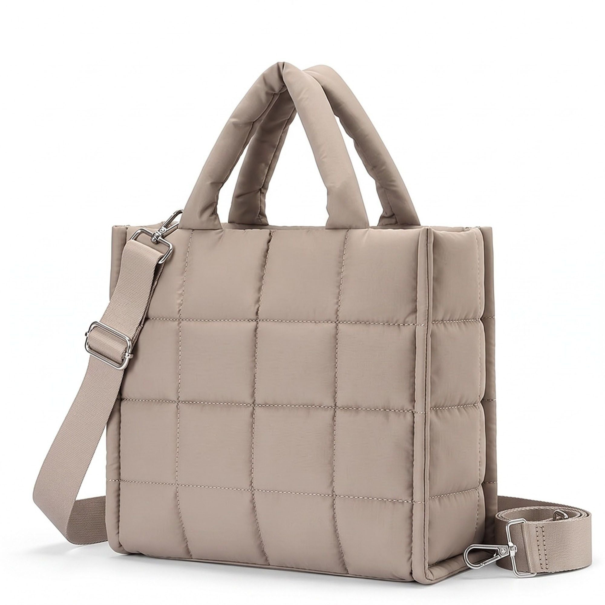 Quilted Puffer Tote Bag with Top Handles and Adjustable Crossbody Strap 11x10x5.5in