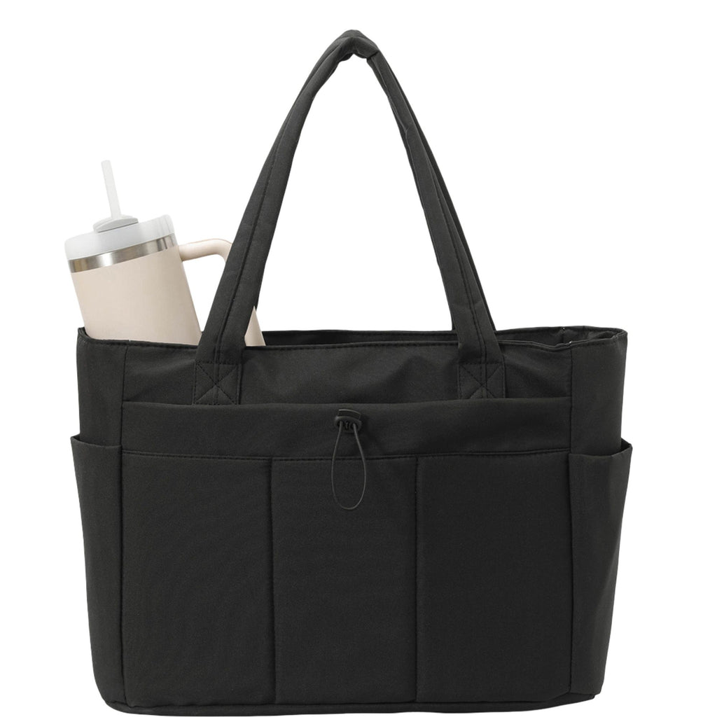 Canvas Tote Bag with Zipper Closure and Multiple Exterior Pockets