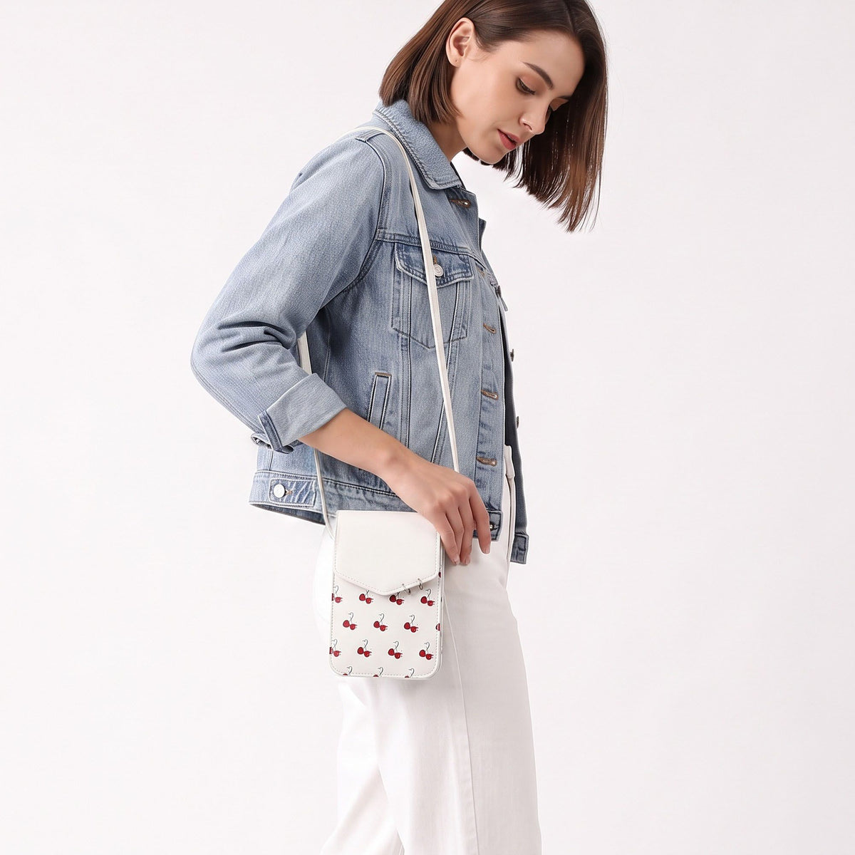 Cherry Print Flap Phone Crossbody Bag