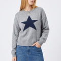 Star Graphic Crewneck Long Sleeve Relaxed Knit Pullover Sweater