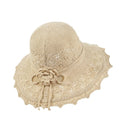 Crochet Wide Brim Sun Hat with Scalloped Edge Floral Accent and Chin Strap