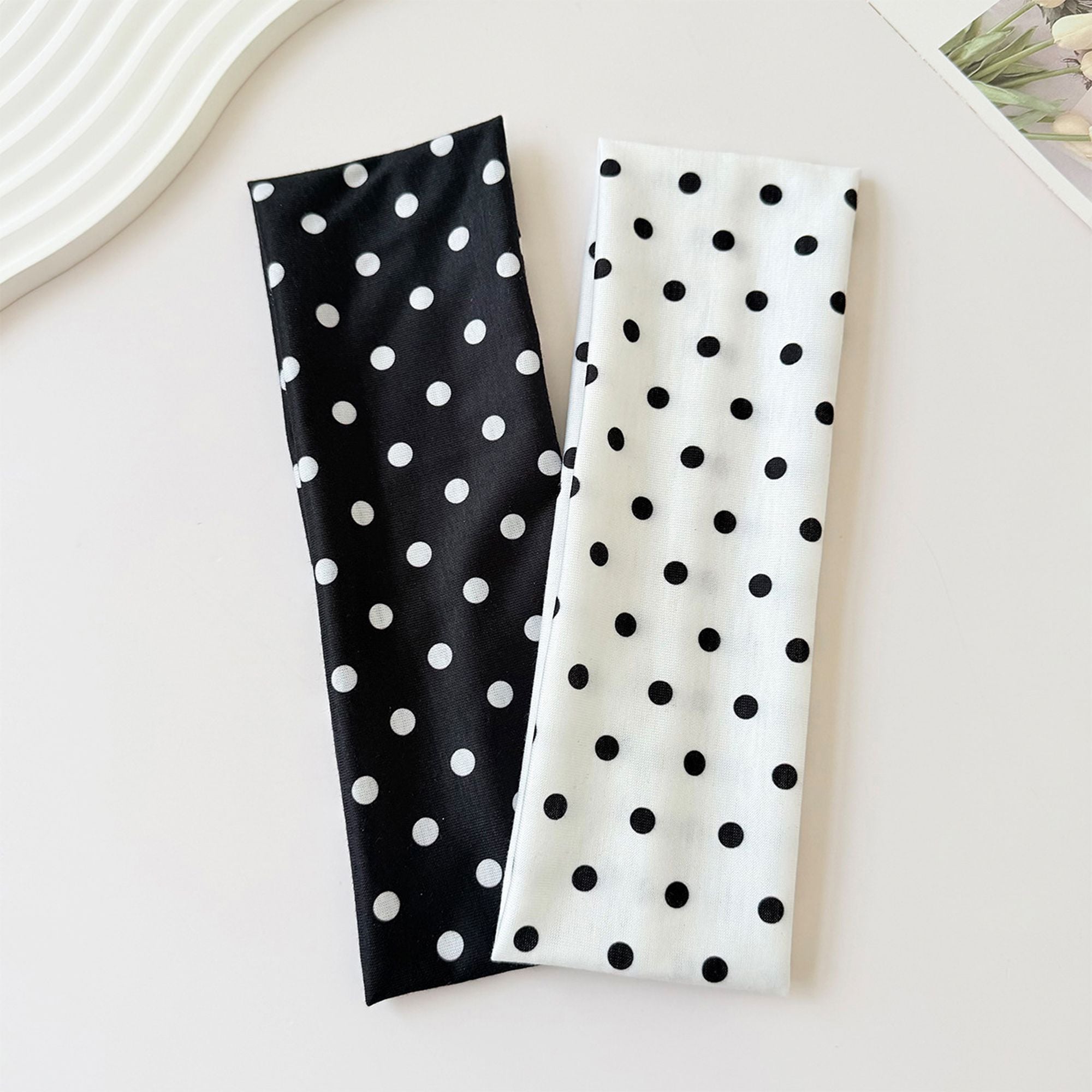 Polka Dot Stretch Headbands 3 Pack Soft Cotton Hair Bands Wide Headwrap for Daily Wear