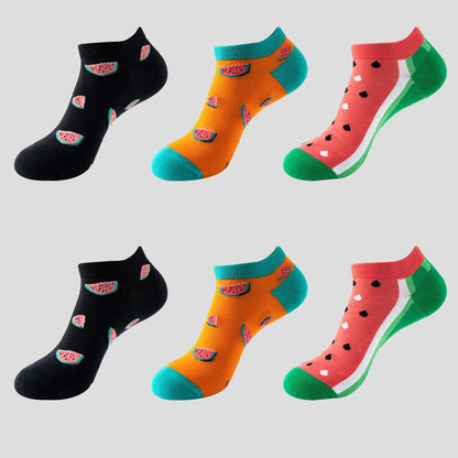 Anna-Kaci Women's  Fruit Print No Show Socks Breathable Cotton 6pk