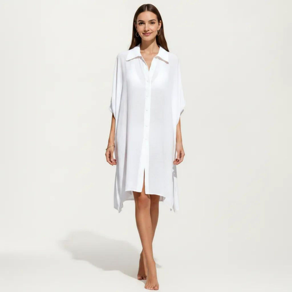 Anna-Kaci Women's Button Front Swim Cover Up Shirt Dress Loose Lightweight Beach Kaftan