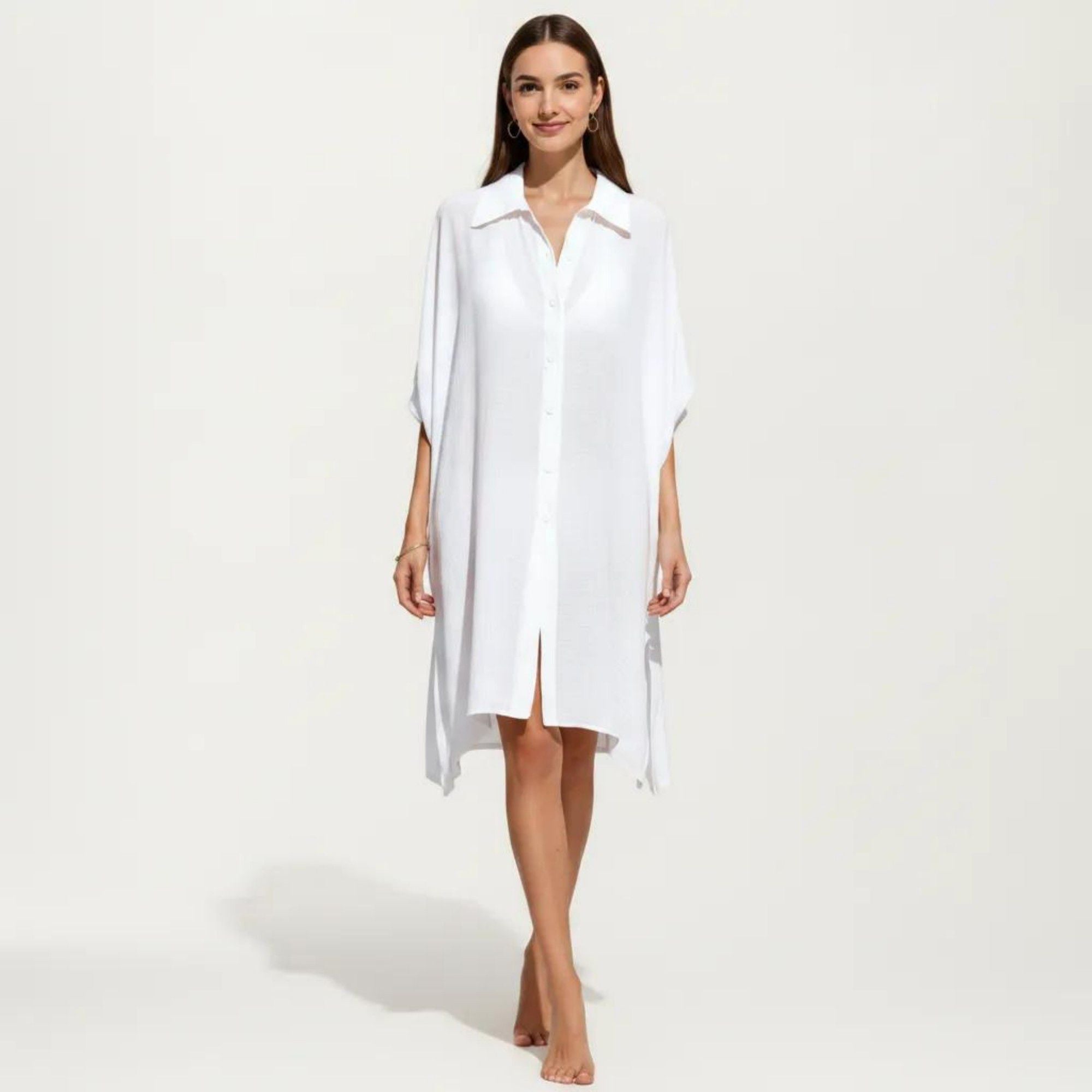 Anna-Kaci Women's Button Front Swim Cover Up Shirt Dress Loose Lightweight Beach Kaftan