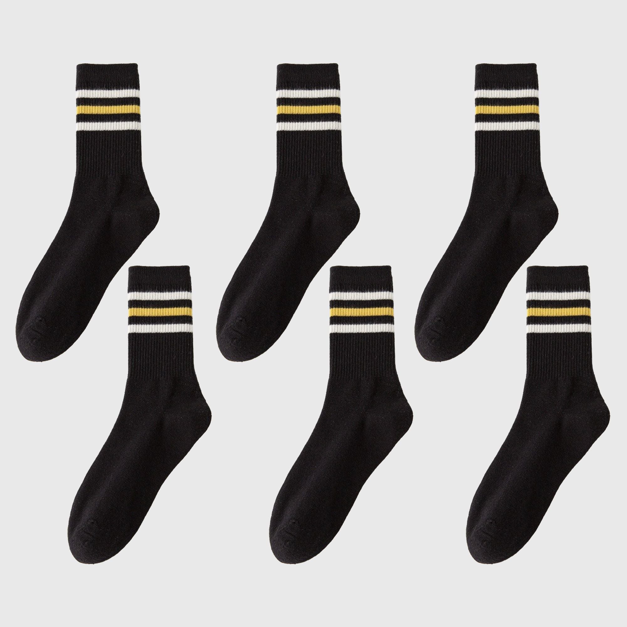 Anna-Kaci 6pk Men's Crew Socks with Striped Cuffs