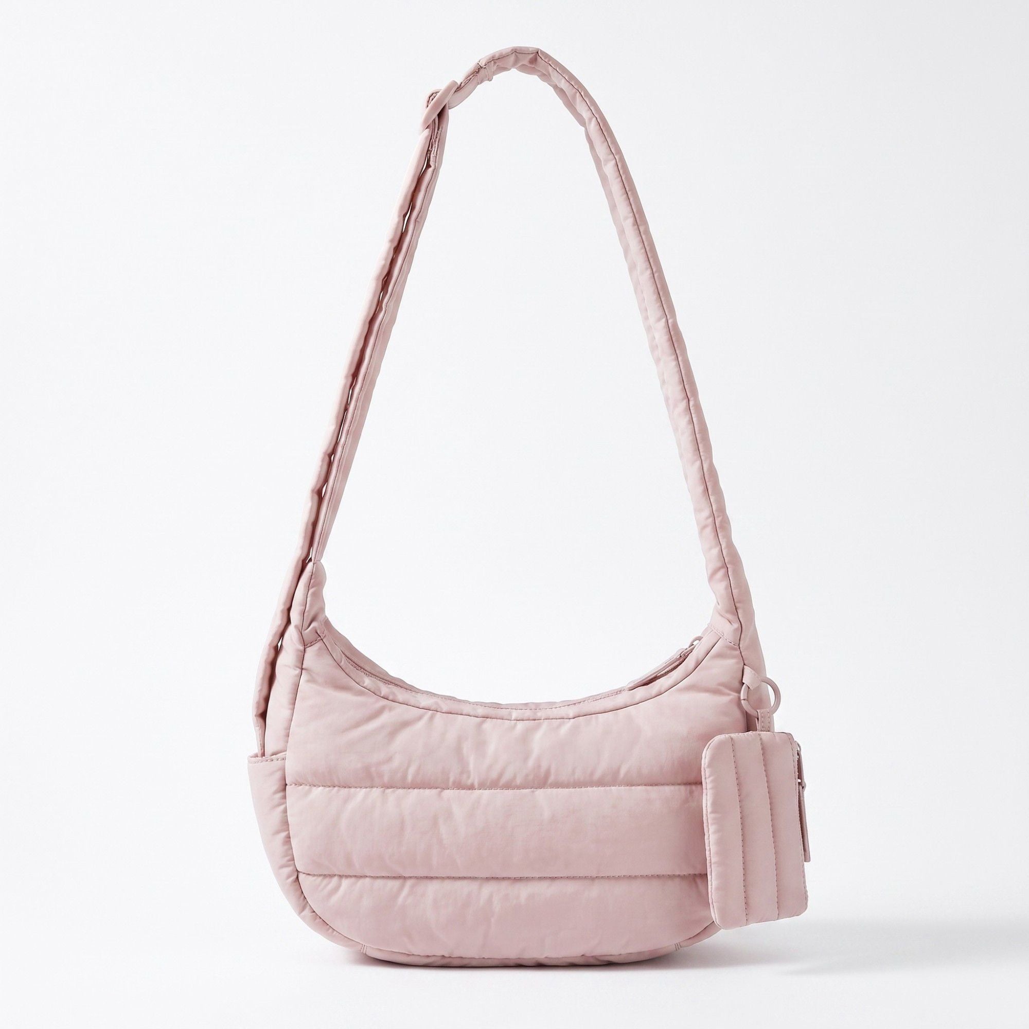 Horizontal Padded Crescent Hobo Bag with Detachable Mini Pouch and Adjustable Padded Shoulder Strap 10.2x3.9x6.3in